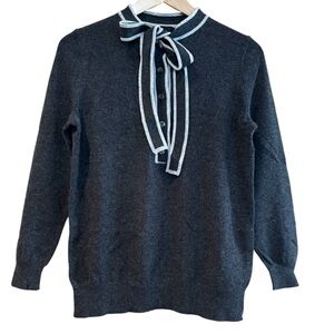 ✨ J.Crew Italian Cashmere Tie Neck Sweater Size:S Gray